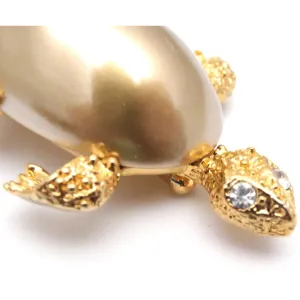 Adorable Marvella Signed Turtle Brooch 1950s Goldtone Large Baroque Body