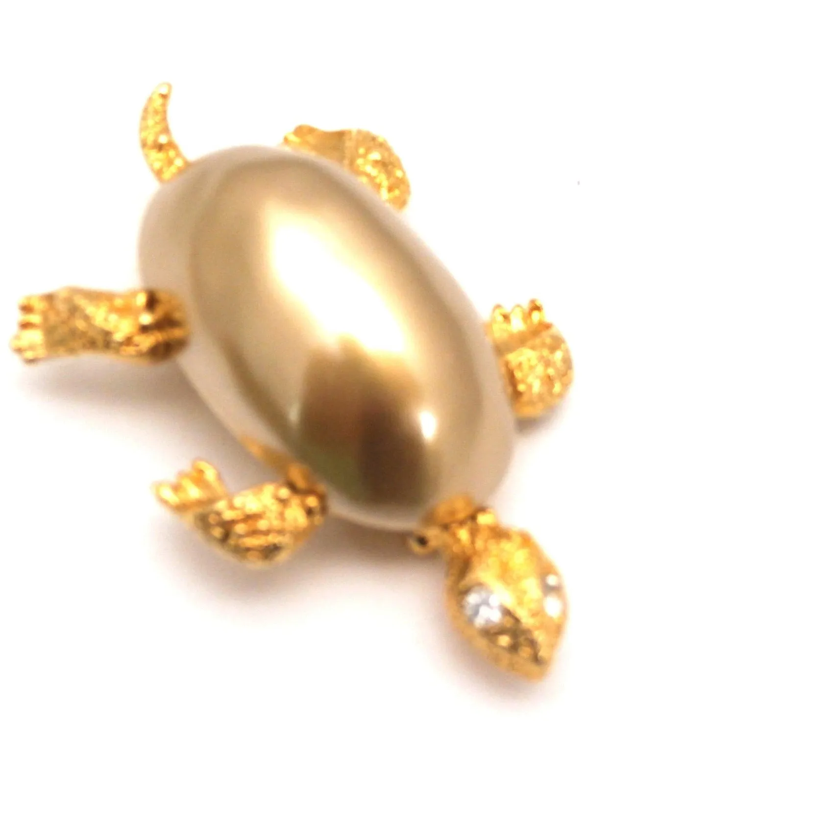 Adorable Marvella Signed Turtle Brooch 1950s Goldtone Large Baroque Body