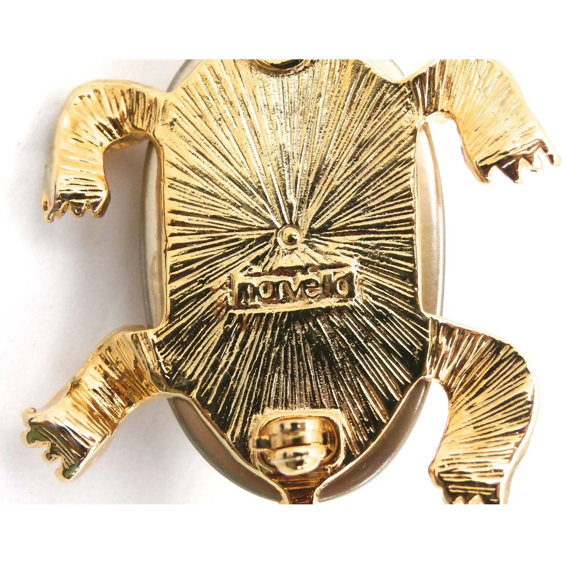 Adorable Marvella Signed Turtle Brooch 1950s Goldtone Large Baroque Body