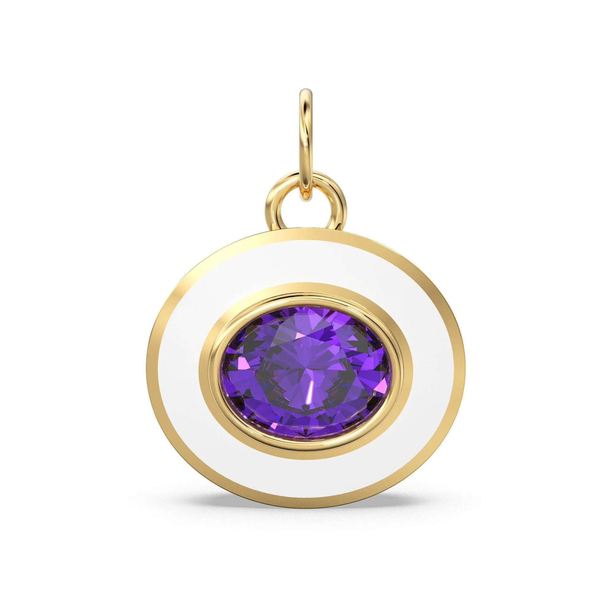 African Amethyst Oval Gemstone Enamel Pendant / Intricate Beautiful Jali Work On The Back / February Birthstone Charm or Connector