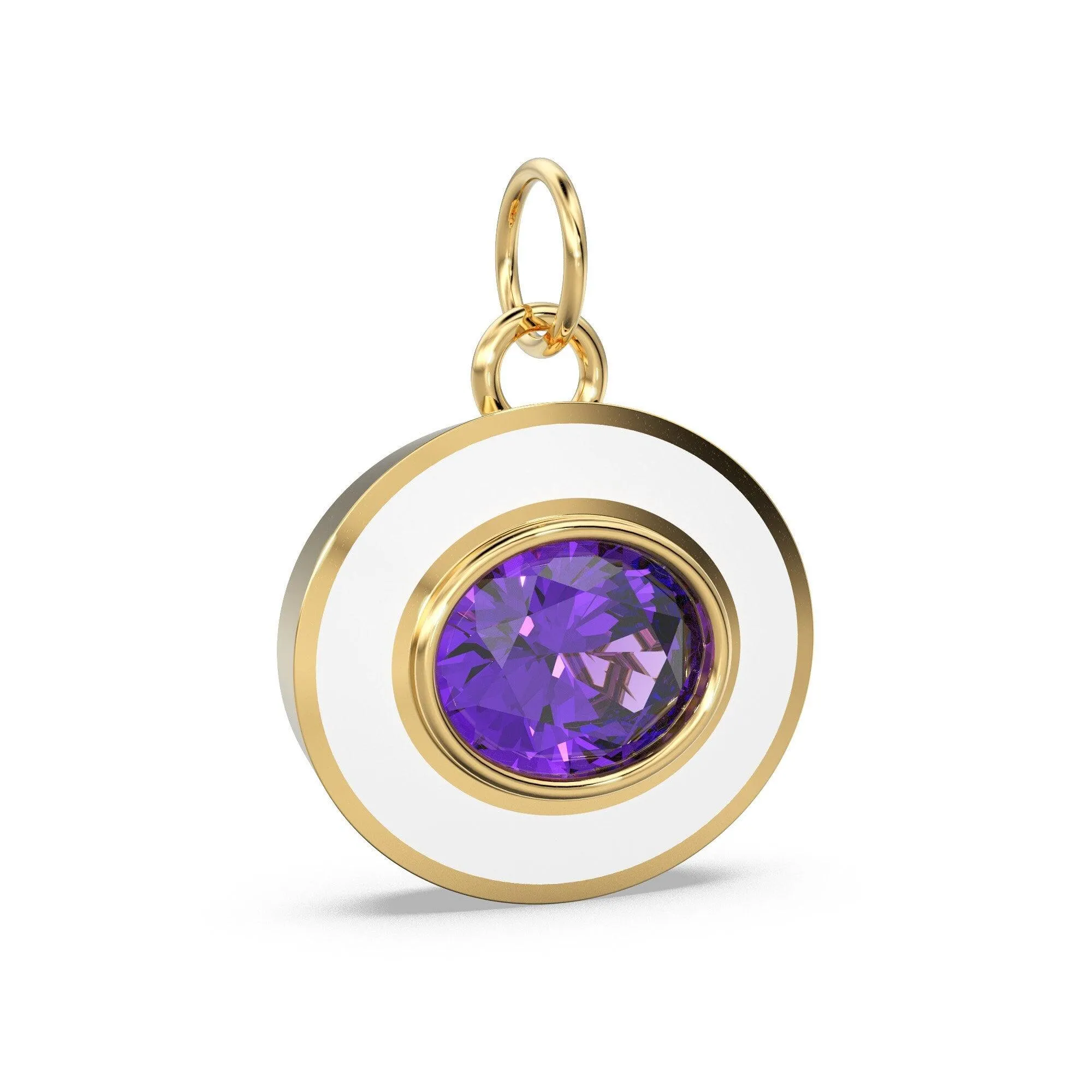 African Amethyst Oval Gemstone Enamel Pendant / Intricate Beautiful Jali Work On The Back / February Birthstone Charm or Connector