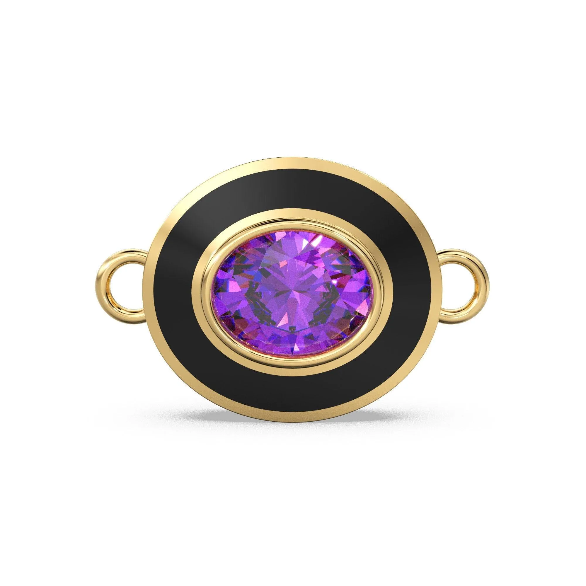 African Amethyst Oval Gemstone Enamel Pendant / Intricate Beautiful Jali Work On The Back / February Birthstone Charm or Connector
