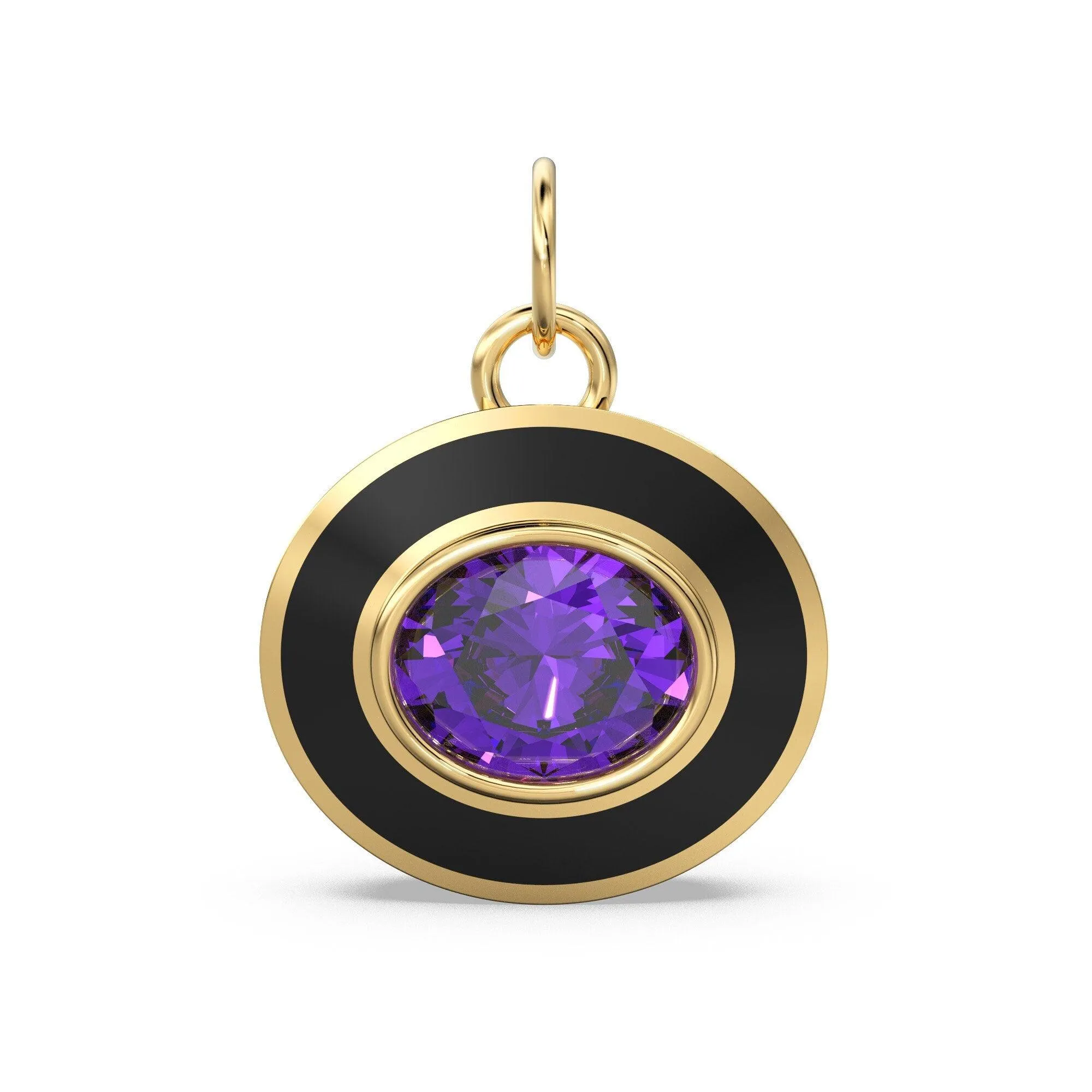 African Amethyst Oval Gemstone Enamel Pendant / Intricate Beautiful Jali Work On The Back / February Birthstone Charm or Connector