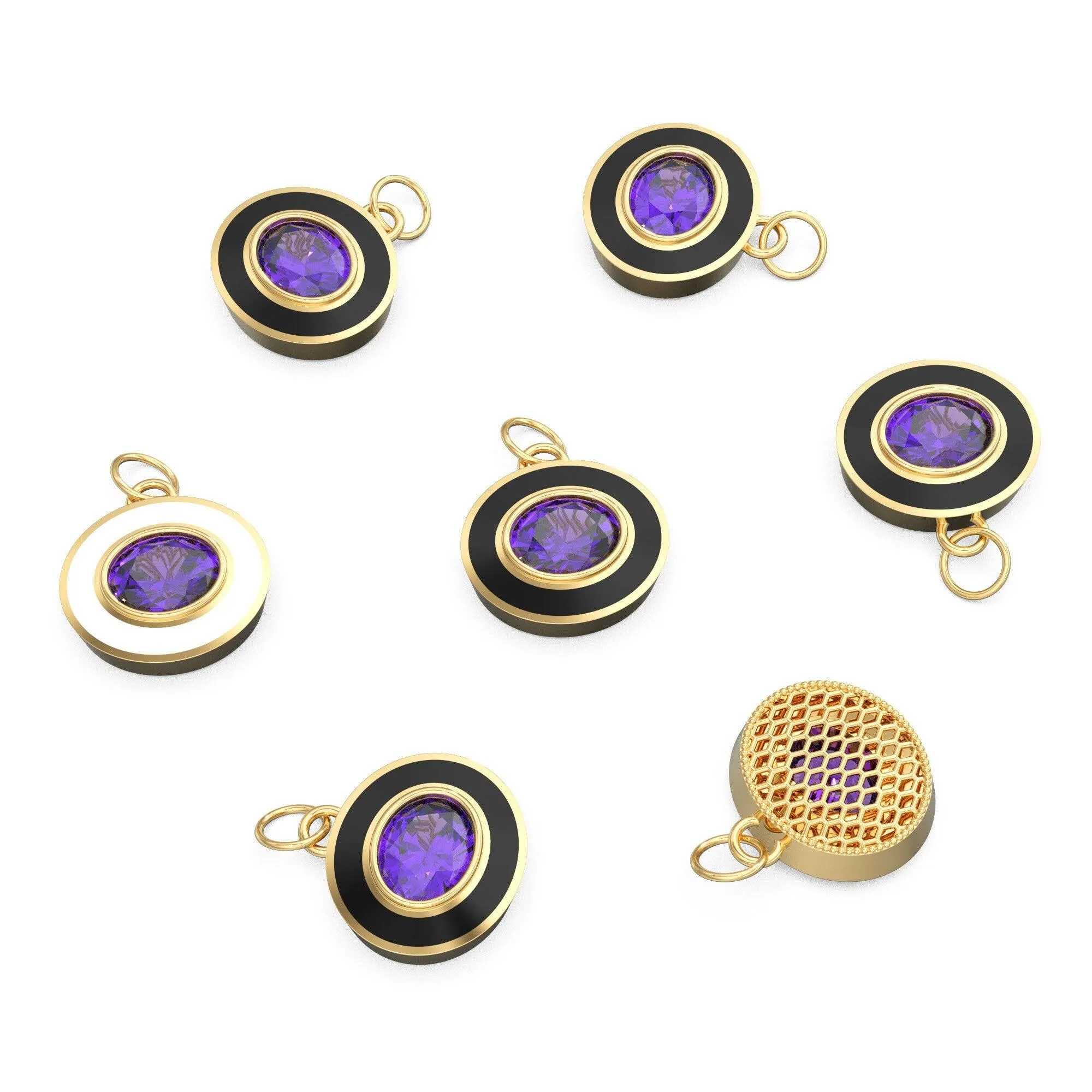 African Amethyst Oval Gemstone Enamel Pendant / Intricate Beautiful Jali Work On The Back / February Birthstone Charm or Connector