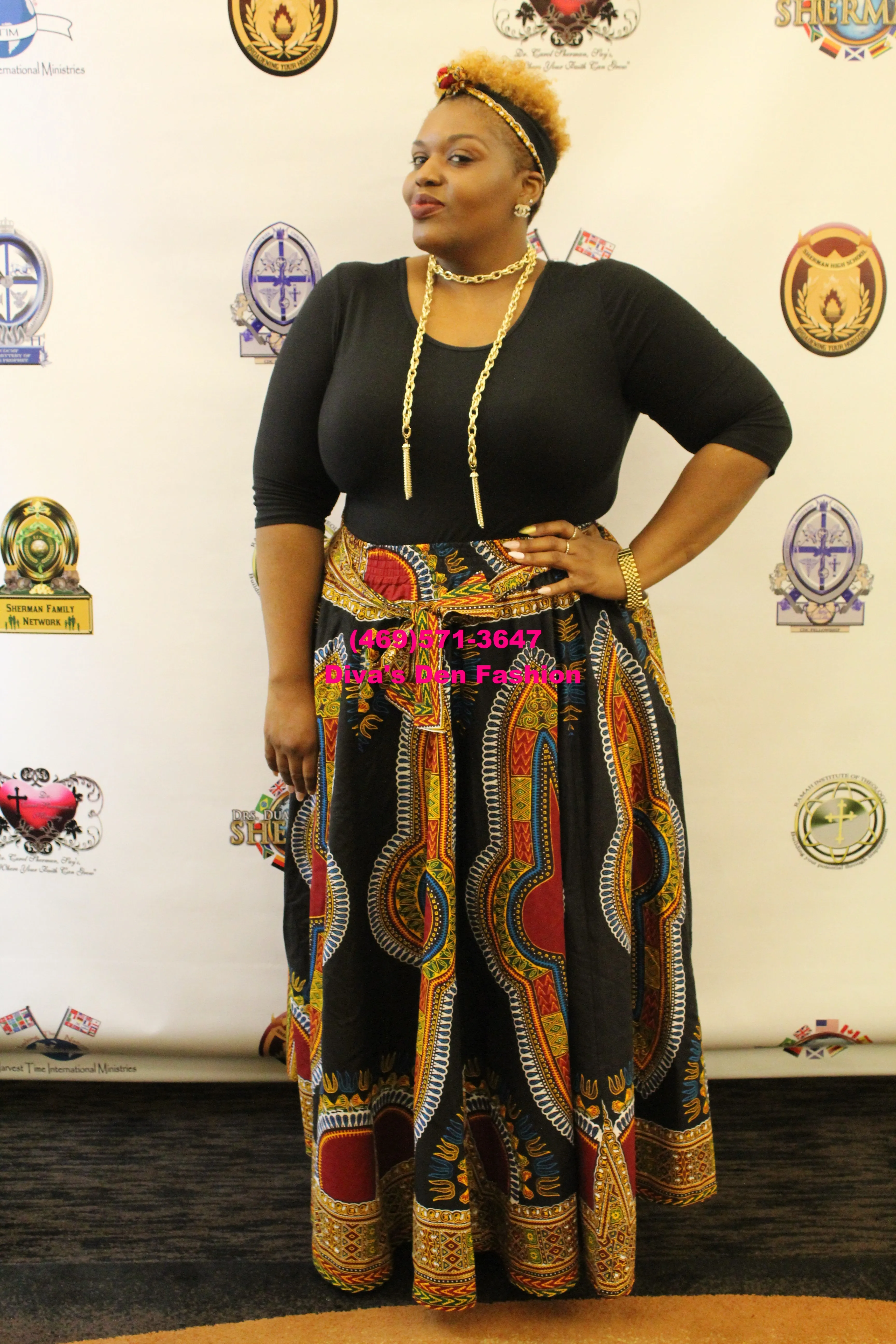 African Print Dashiki Maxi Skirt