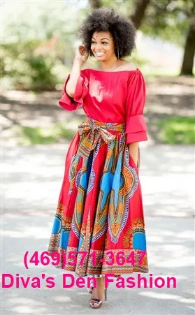 African Print Dashiki Maxi Skirt