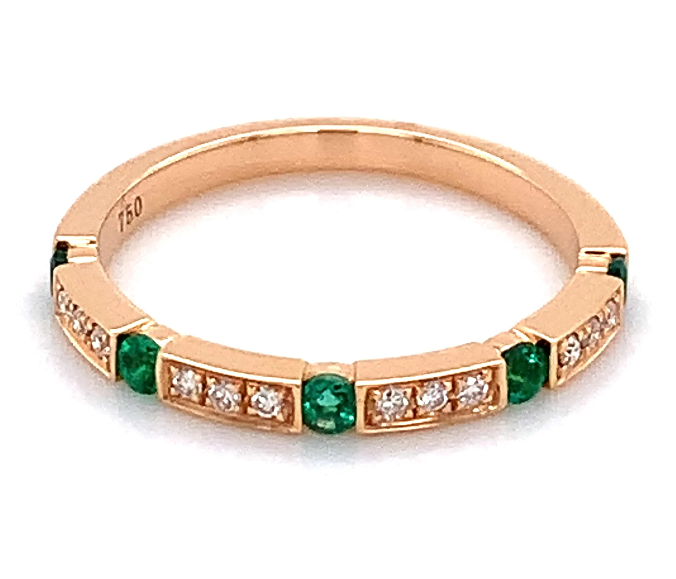 Alternating Diamond And Emerald Band Ring.