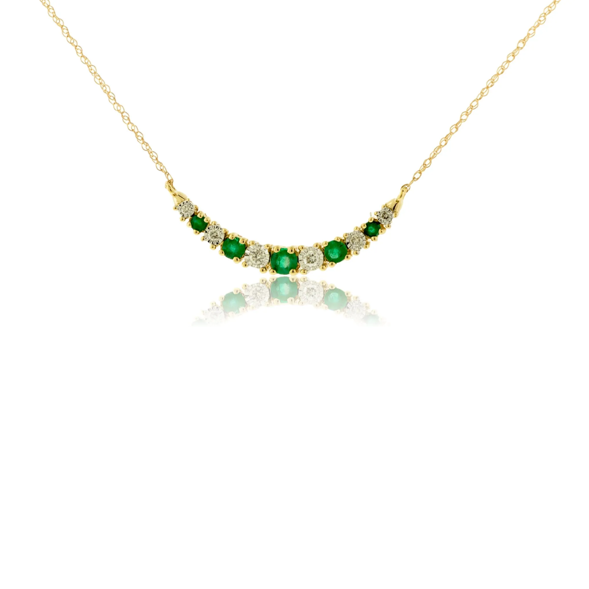 Alternating Emerald & Diamond Curved Bar Necklace