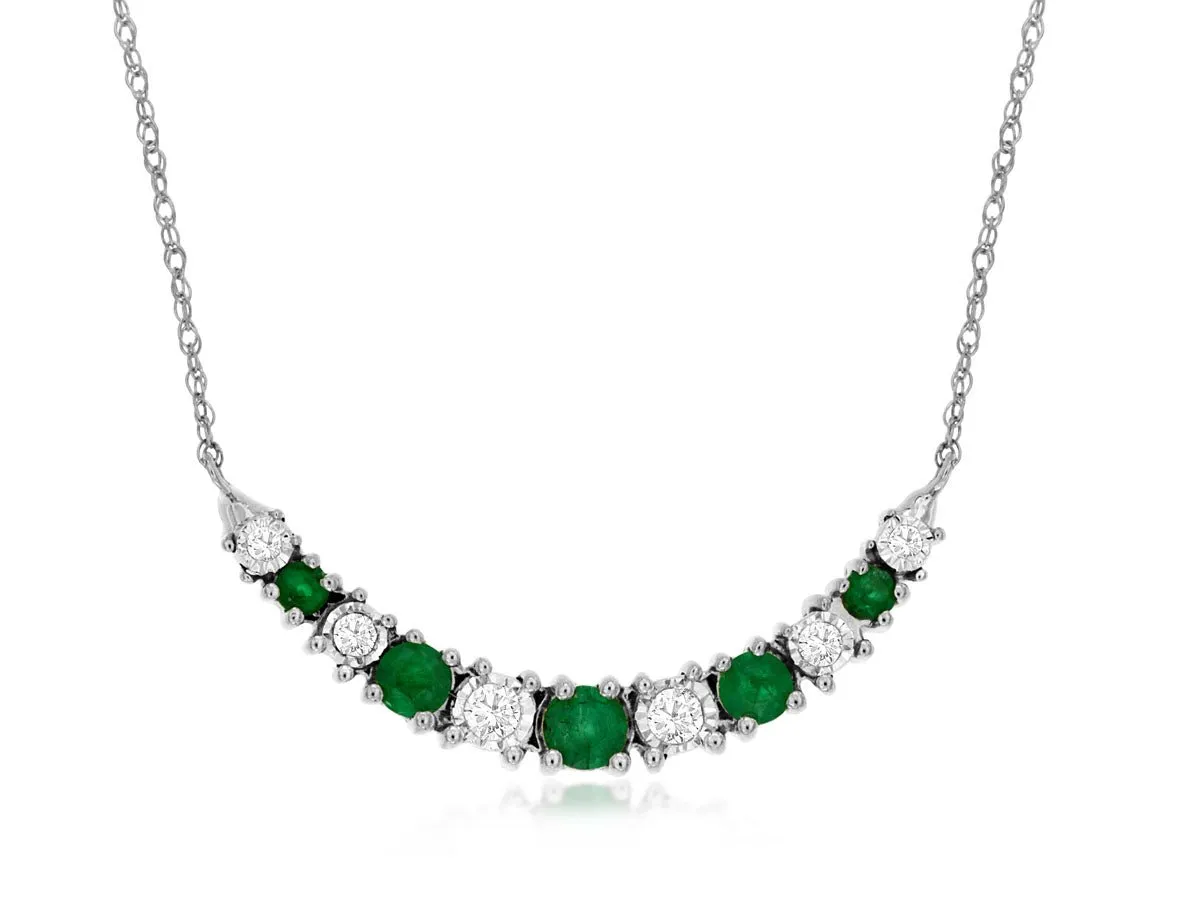 Alternating Emerald & Diamond Curved Bar Necklace