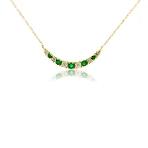 Alternating Emerald & Diamond Curved Bar Necklace