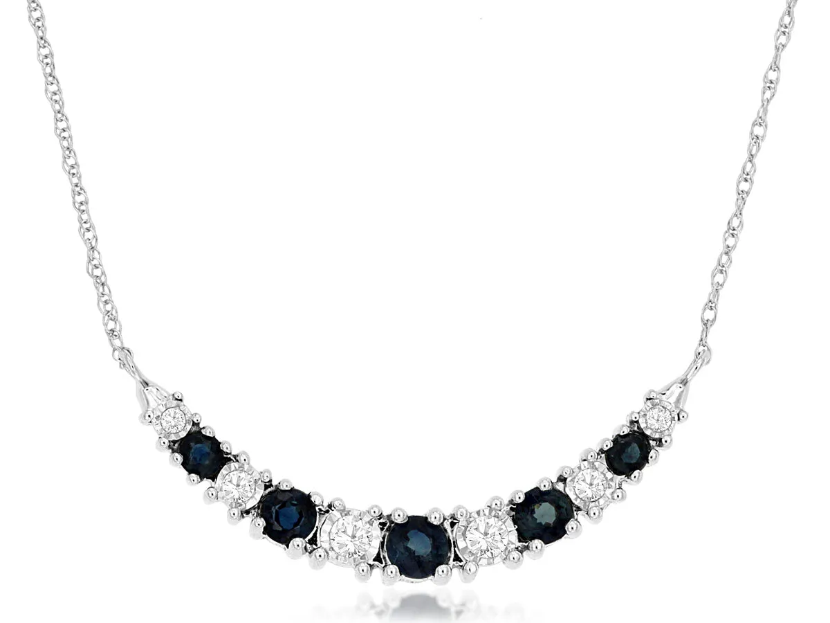 Alternating Emerald & Diamond Curved Bar Necklace