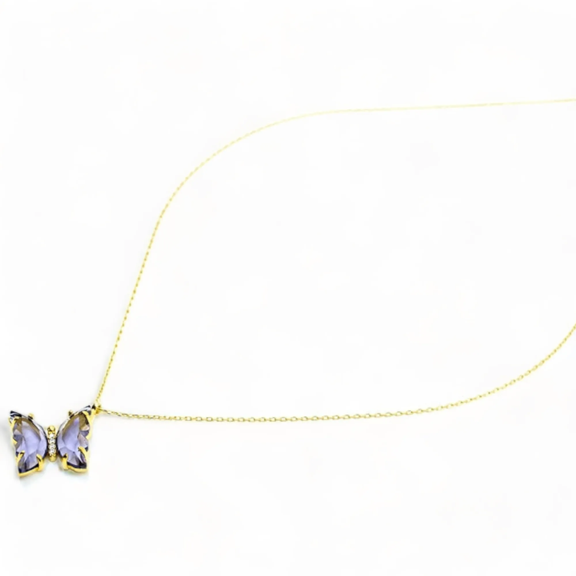 Amethyst Butterfly Pendant Necklace | Sterling Silver Gold-Plated | 16" 2" Extension | Tarnish-Resistant