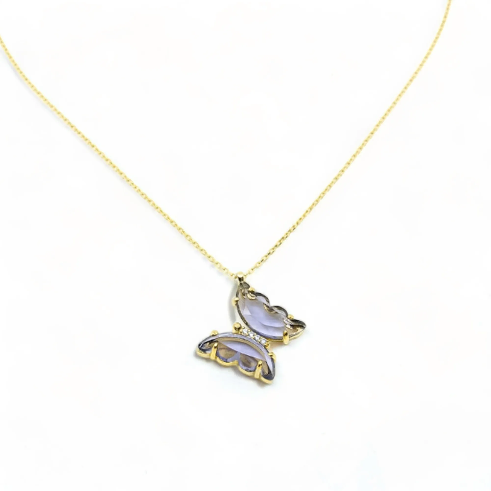 Amethyst Butterfly Pendant Necklace | Sterling Silver Gold-Plated | 16" 2" Extension | Tarnish-Resistant