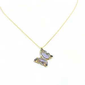 Amethyst Butterfly Pendant Necklace | Sterling Silver Gold-Plated | 16" 2" Extension | Tarnish-Resistant