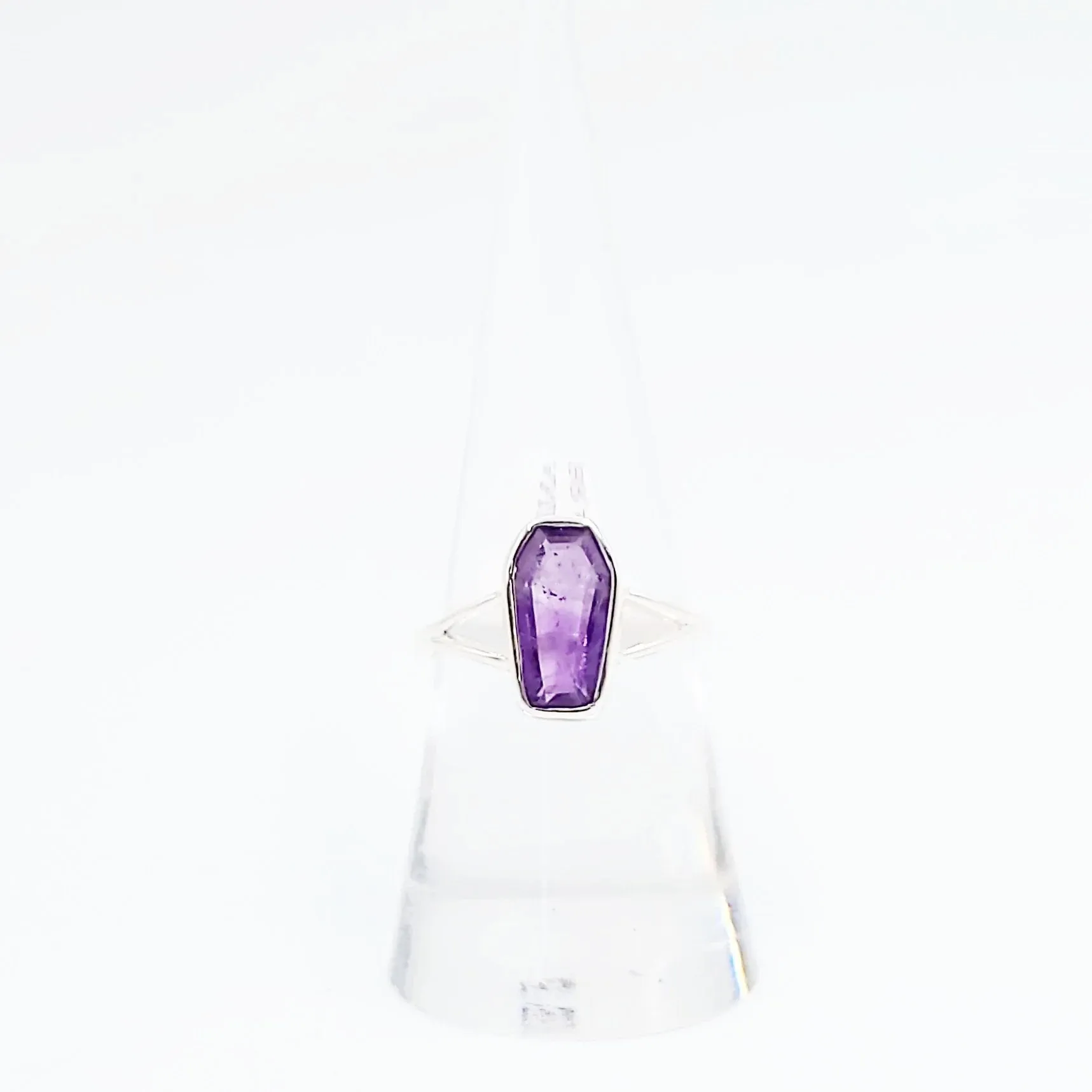 Amethyst Coffin Ring Sterling Silver Size 8
