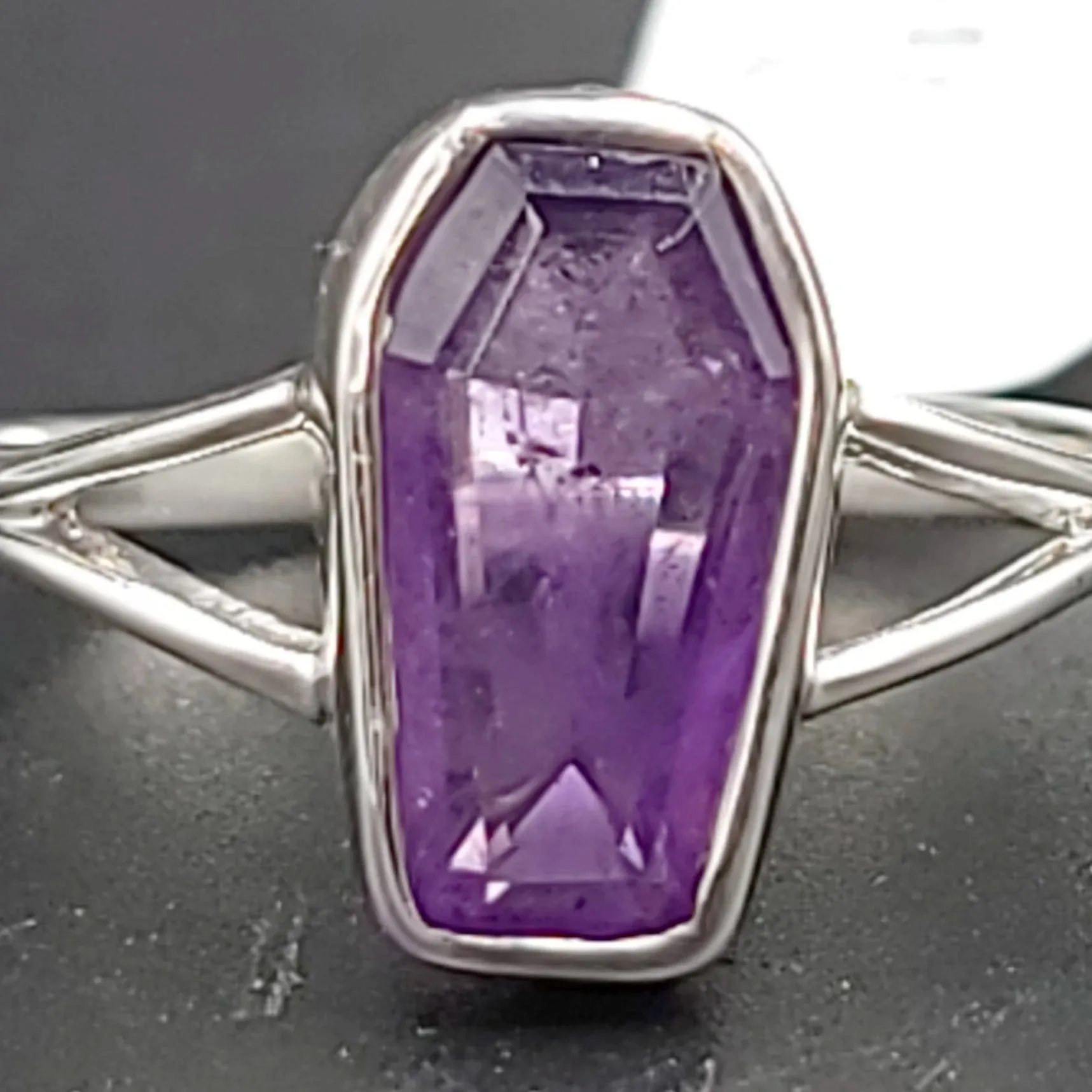 Amethyst Coffin Ring Sterling Silver Size 8