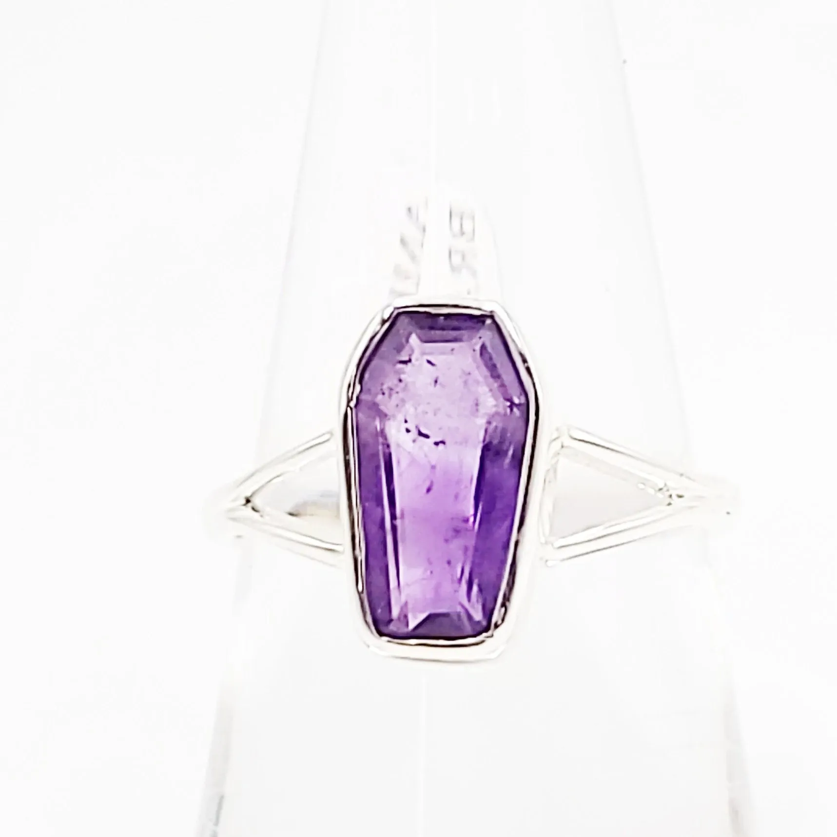 Amethyst Coffin Ring Sterling Silver Size 8