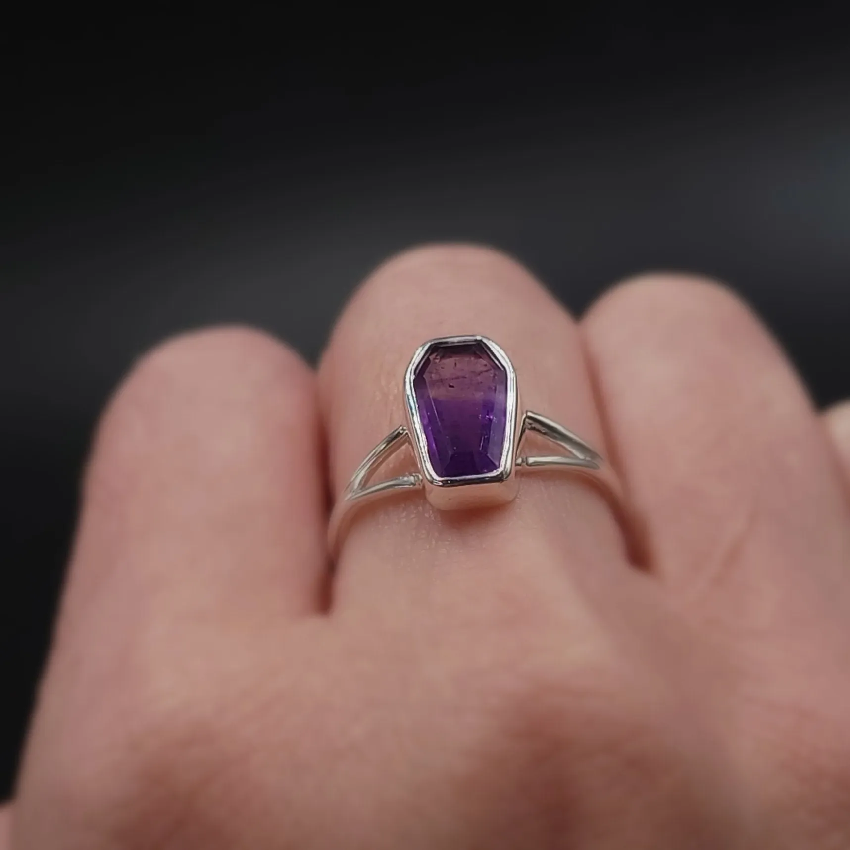 Amethyst Coffin Ring Sterling Silver Size 8