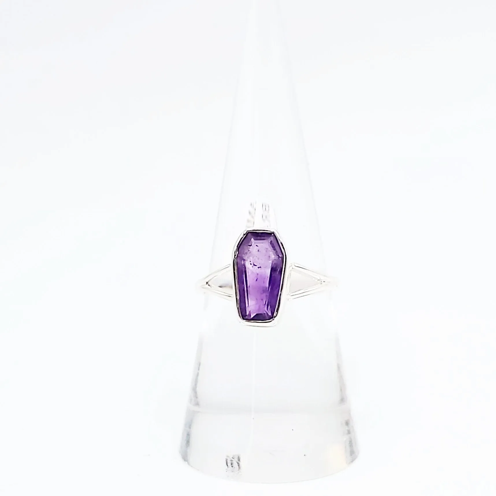 Amethyst Coffin Ring Sterling Silver Size 8