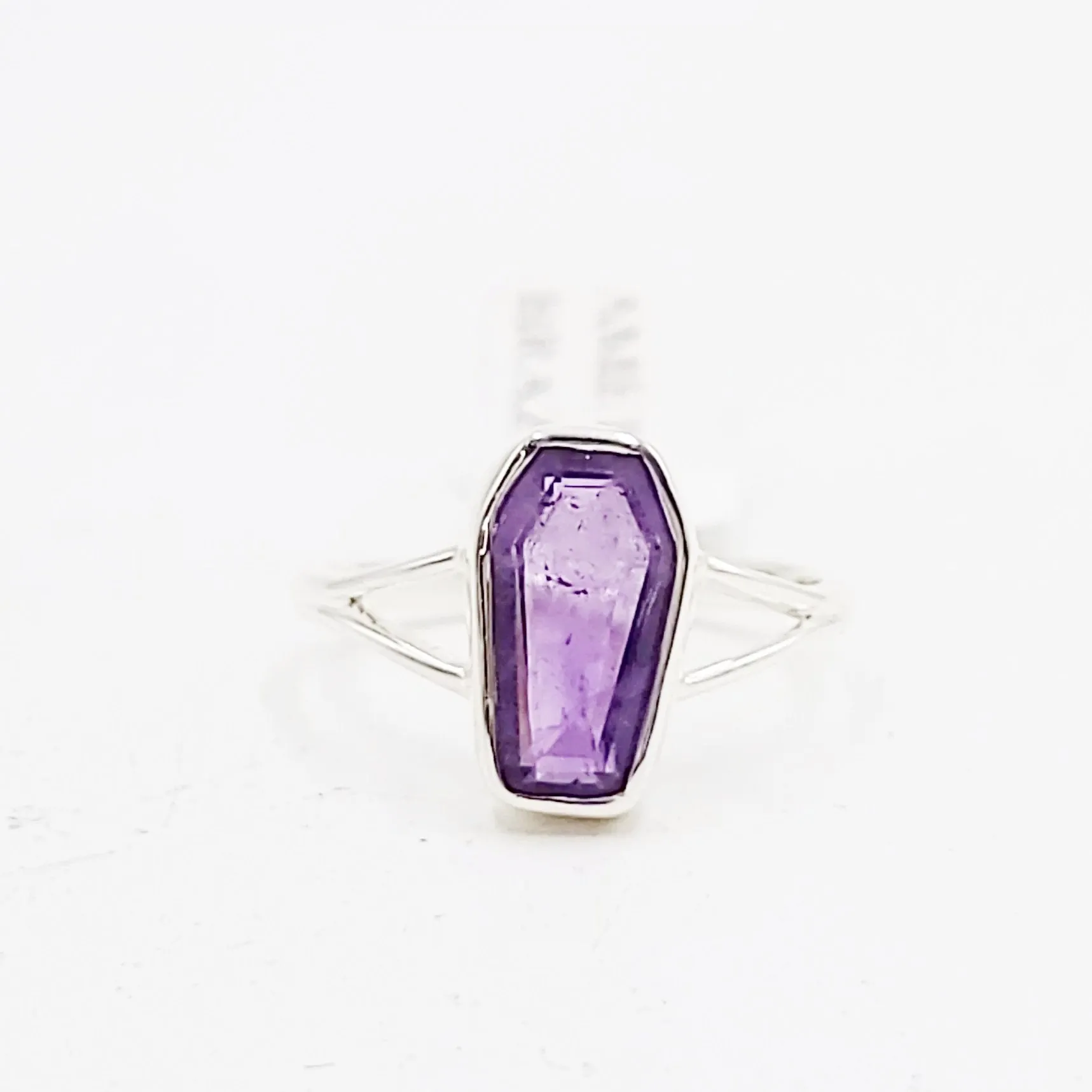 Amethyst Coffin Ring Sterling Silver Size 8
