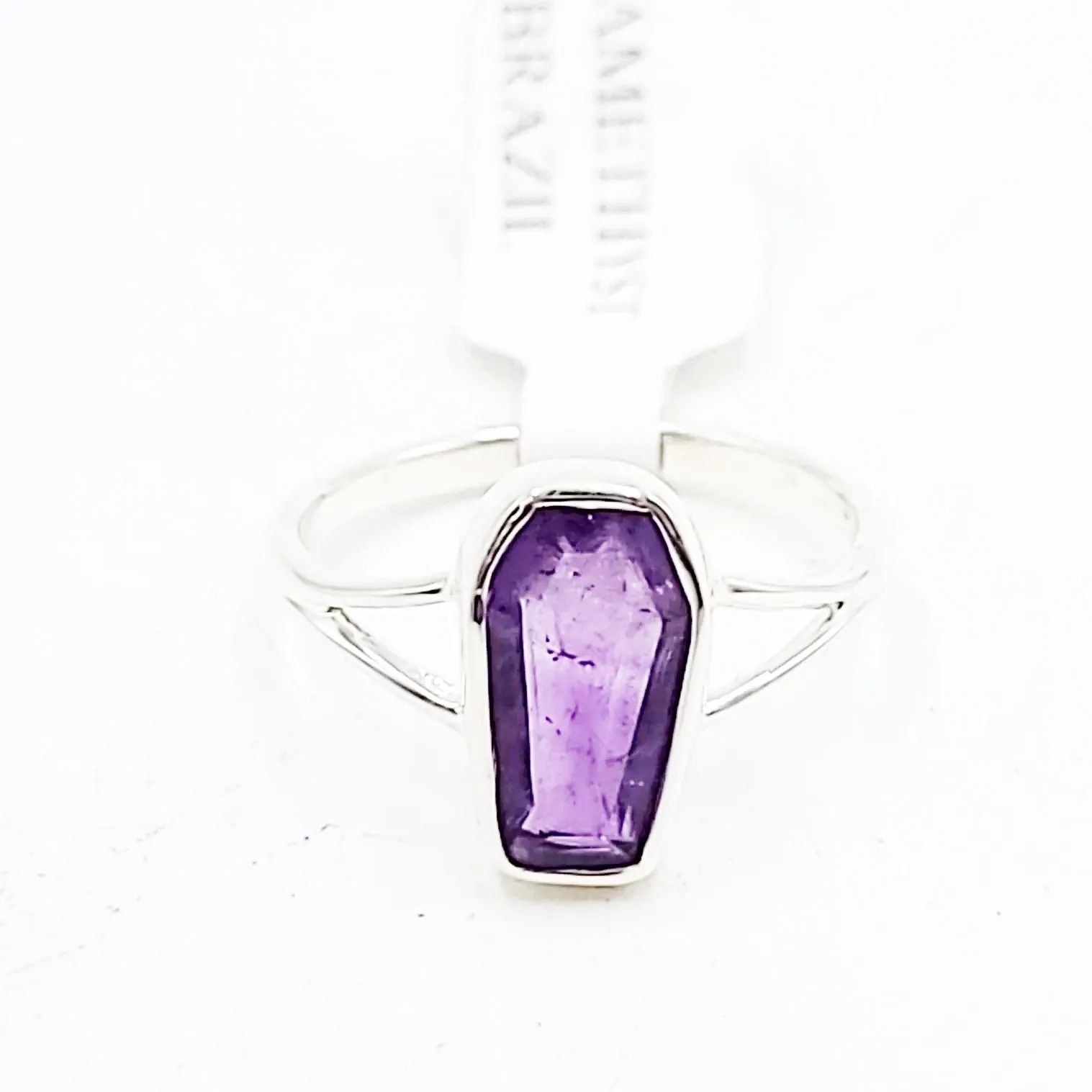 Amethyst Coffin Ring Sterling Silver Size 8