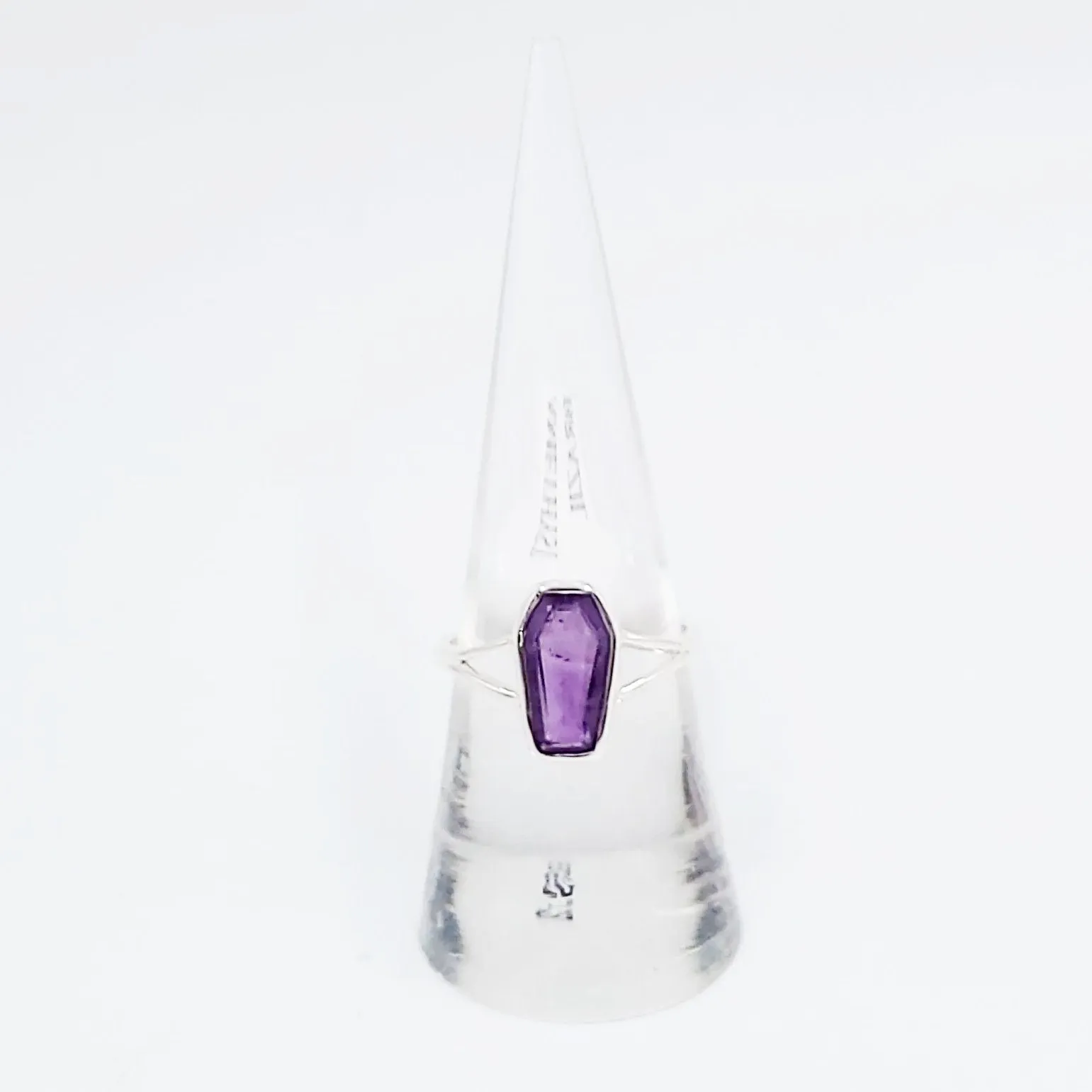 Amethyst Coffin Ring Sterling Silver Size 8