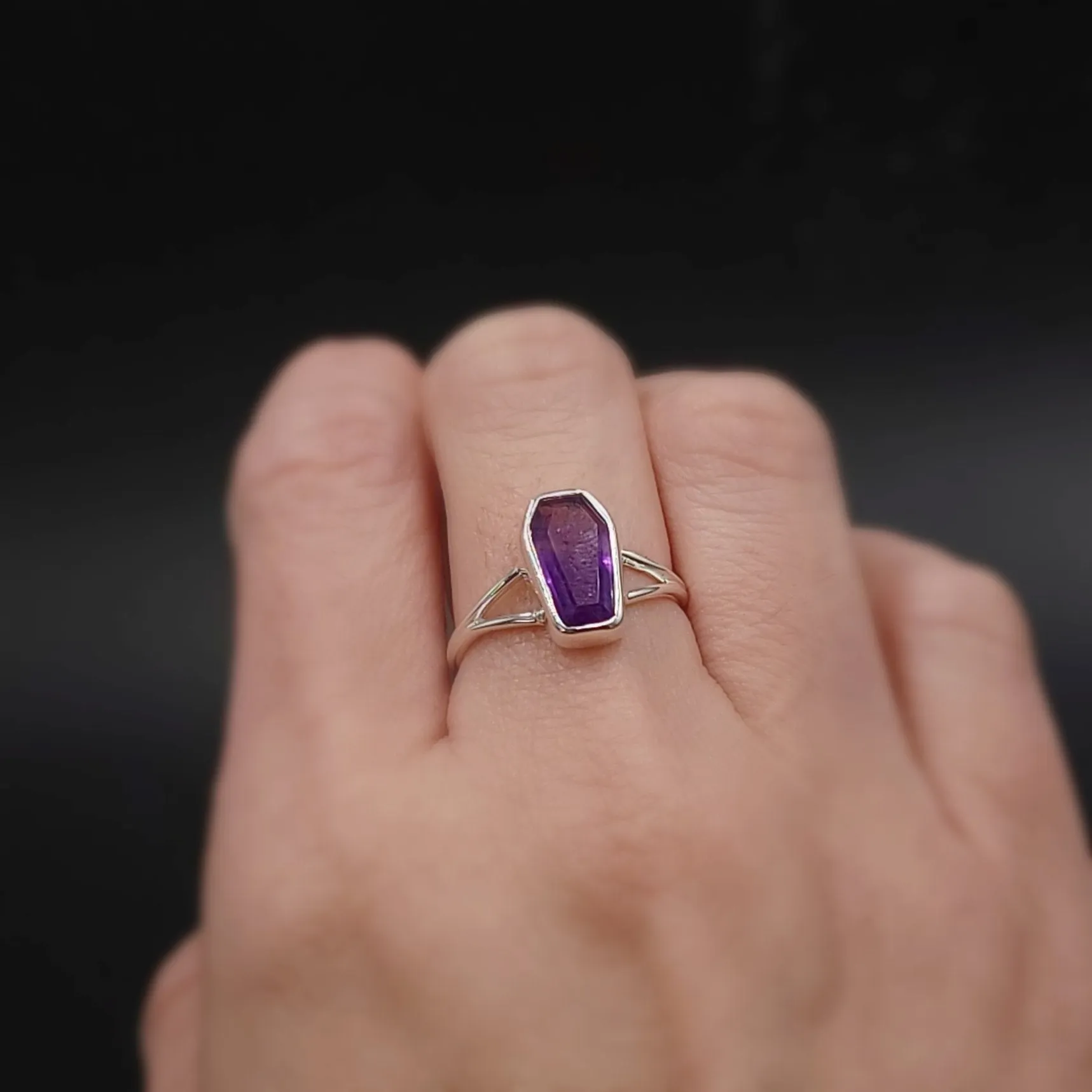 Amethyst Coffin Ring Sterling Silver Size 8