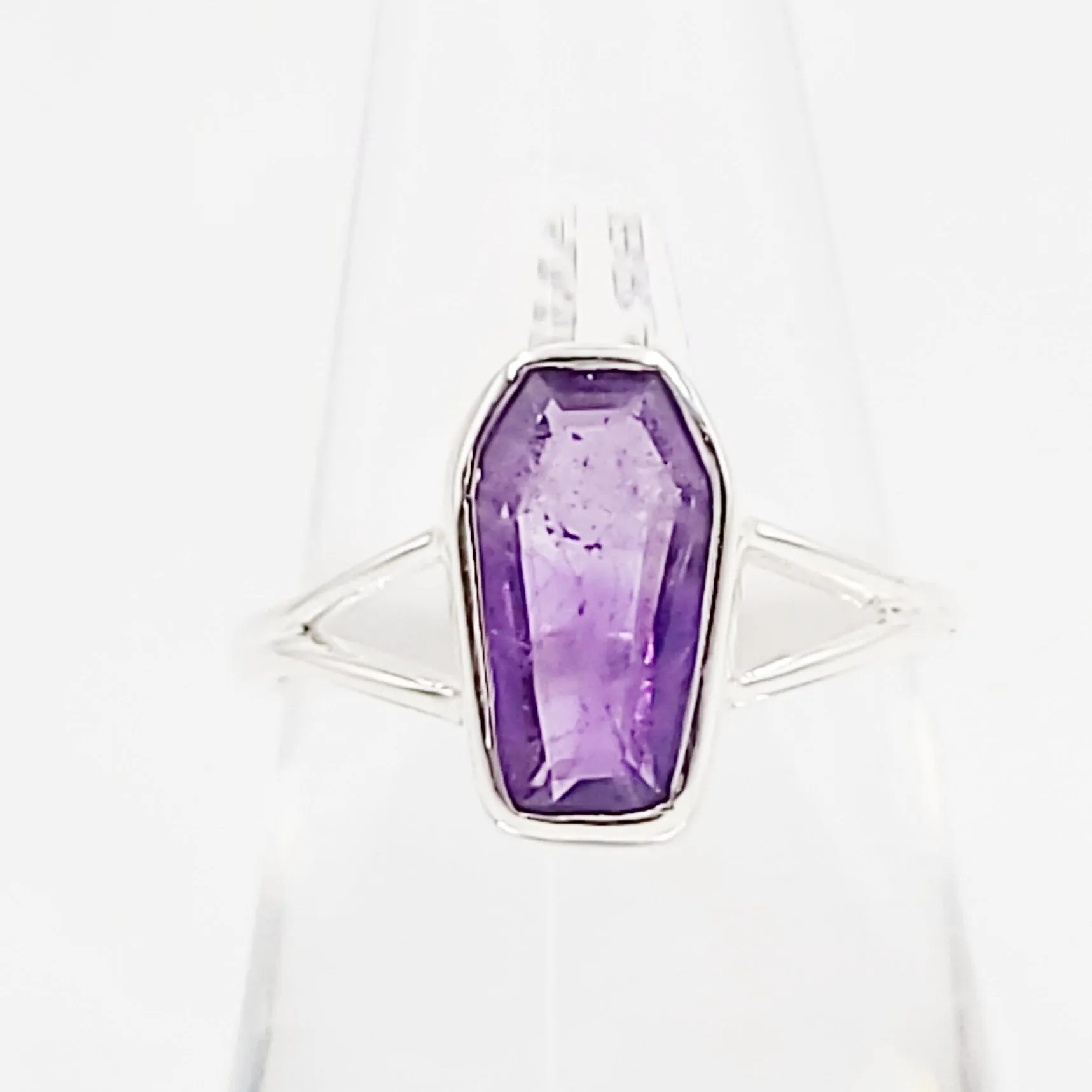 Amethyst Coffin Ring Sterling Silver Size 8