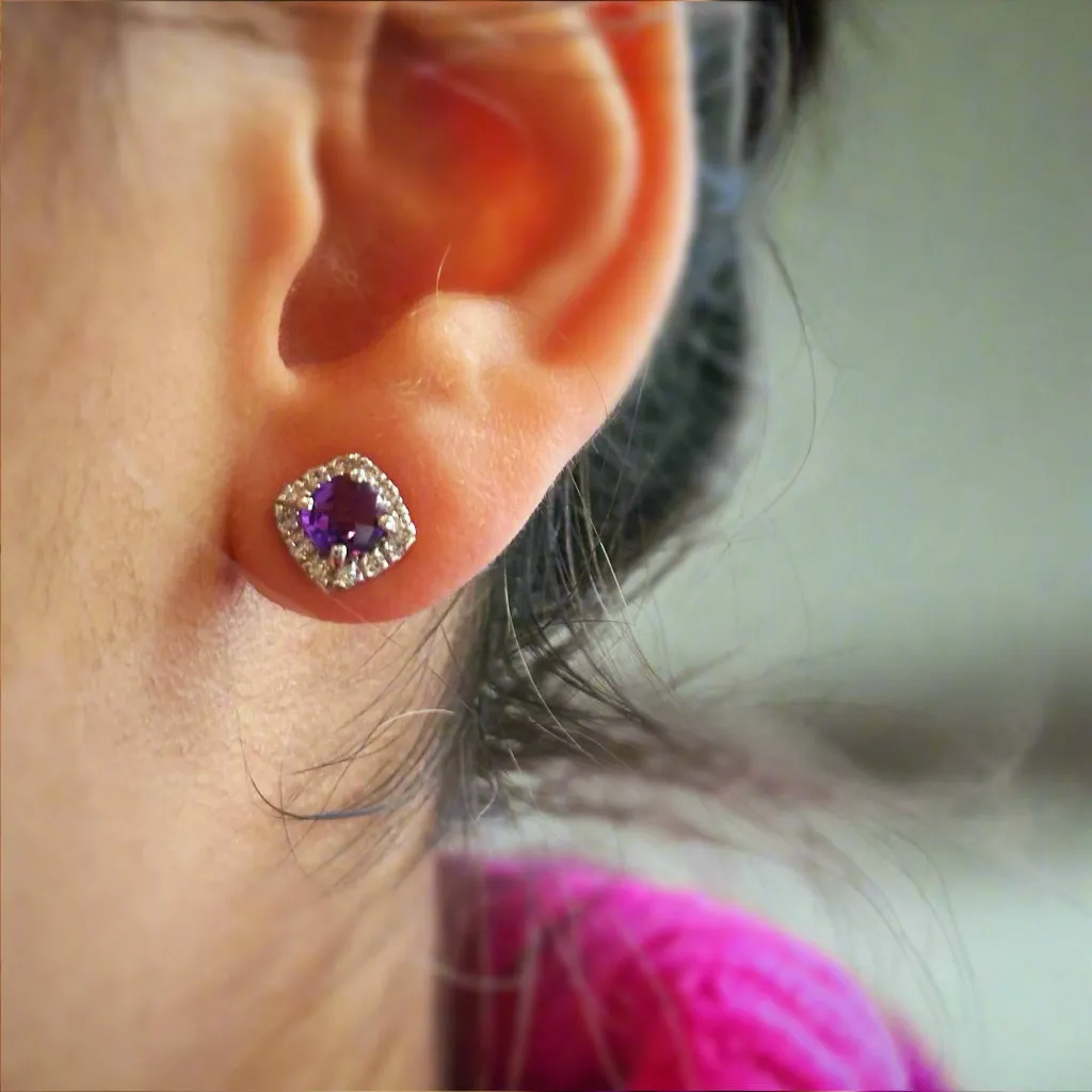 Amethyst Halo Earrings