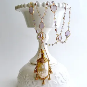 Ametrine Amethyst Slices Chatelaine Shell Scent Bottle Necklace - Guinevere III Necklace