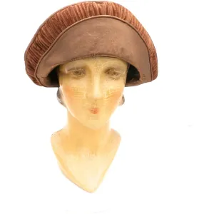 Antique 1920s CLoche Hat Copper Colored Silk Velvet & Taffeta Large