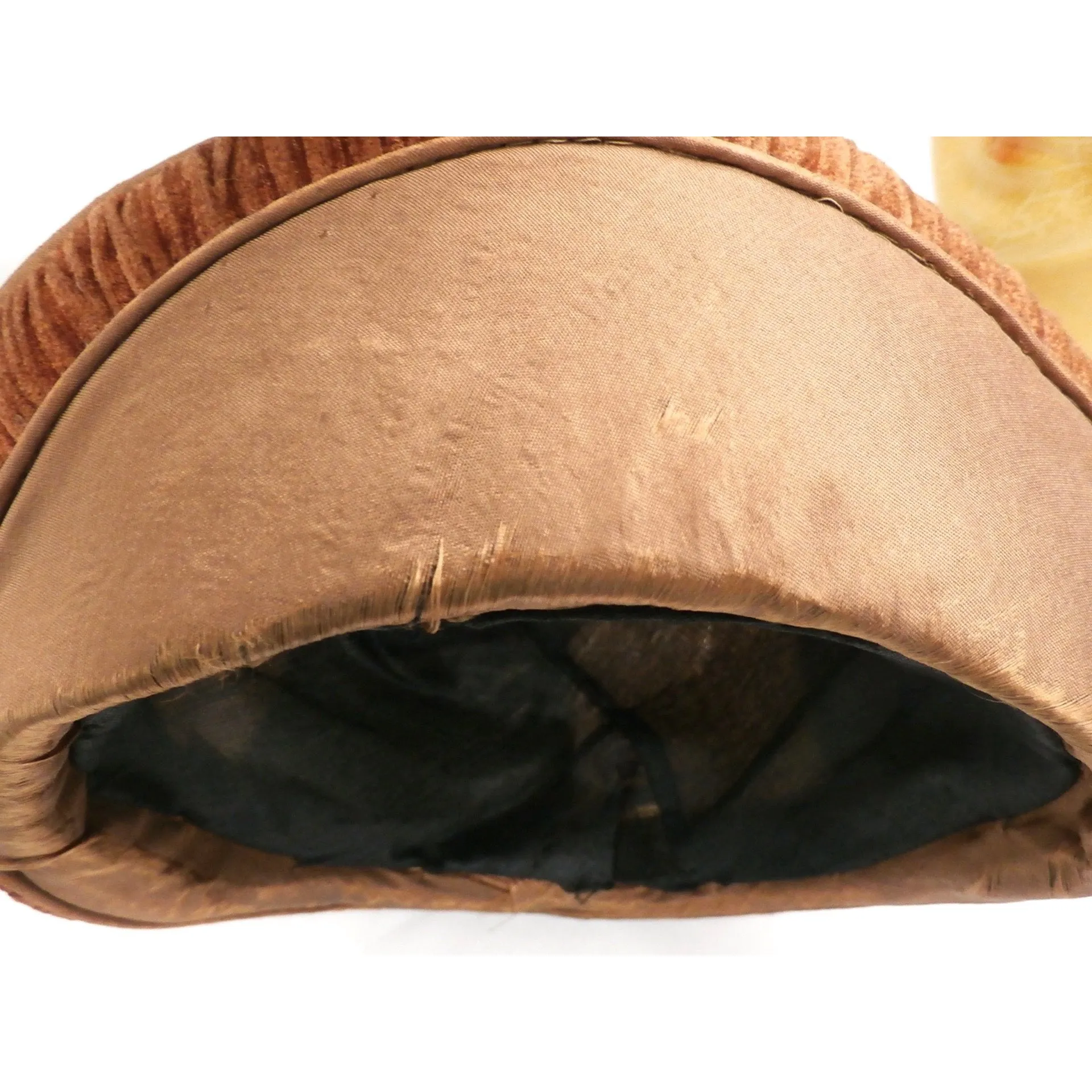 Antique 1920s CLoche Hat Copper Colored Silk Velvet & Taffeta Large