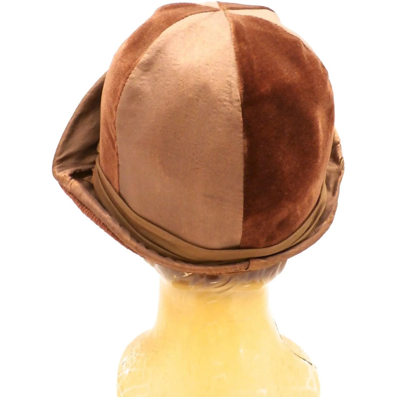 Antique 1920s CLoche Hat Copper Colored Silk Velvet & Taffeta Large