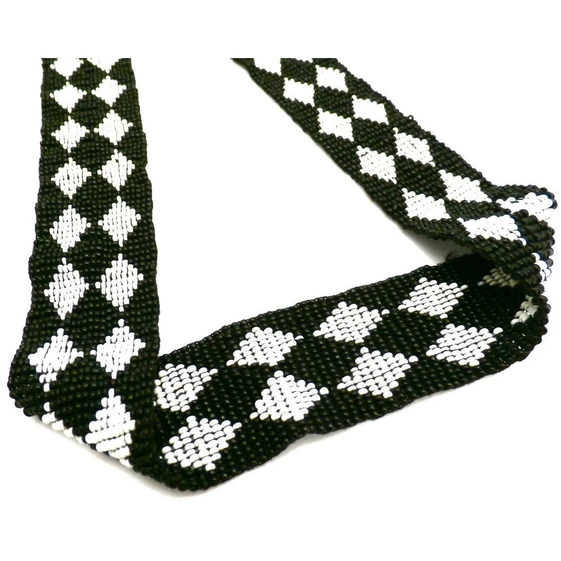 Antique Beadwork Trim Black & White Art Deco Era Harlequin Pattern