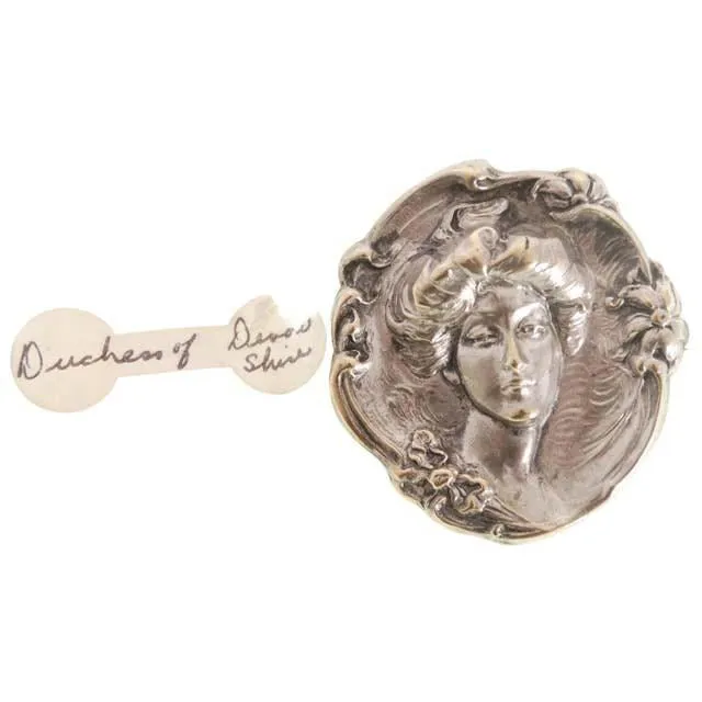 Antique Repoussé  Brooch Duchess of Devonshire Silver Plate