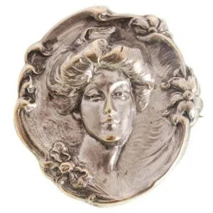 Antique Repoussé  Brooch Duchess of Devonshire Silver Plate