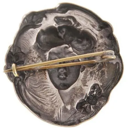Antique Repoussé  Brooch Duchess of Devonshire Silver Plate
