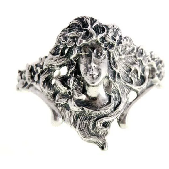 Antique Sterling Silver Art Nouveau Ladies Cuff  Bracelet Huge Female Figural