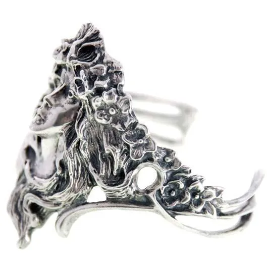 Antique Sterling Silver Art Nouveau Ladies Cuff  Bracelet Huge Female Figural