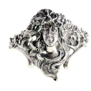 Antique Sterling Silver Art Nouveau Ladies Cuff  Bracelet Huge Female Figural