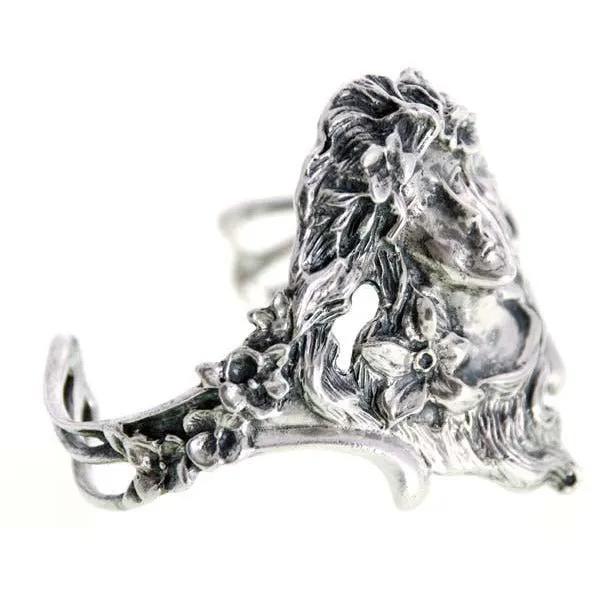 Antique Sterling Silver Art Nouveau Ladies Cuff  Bracelet Huge Female Figural