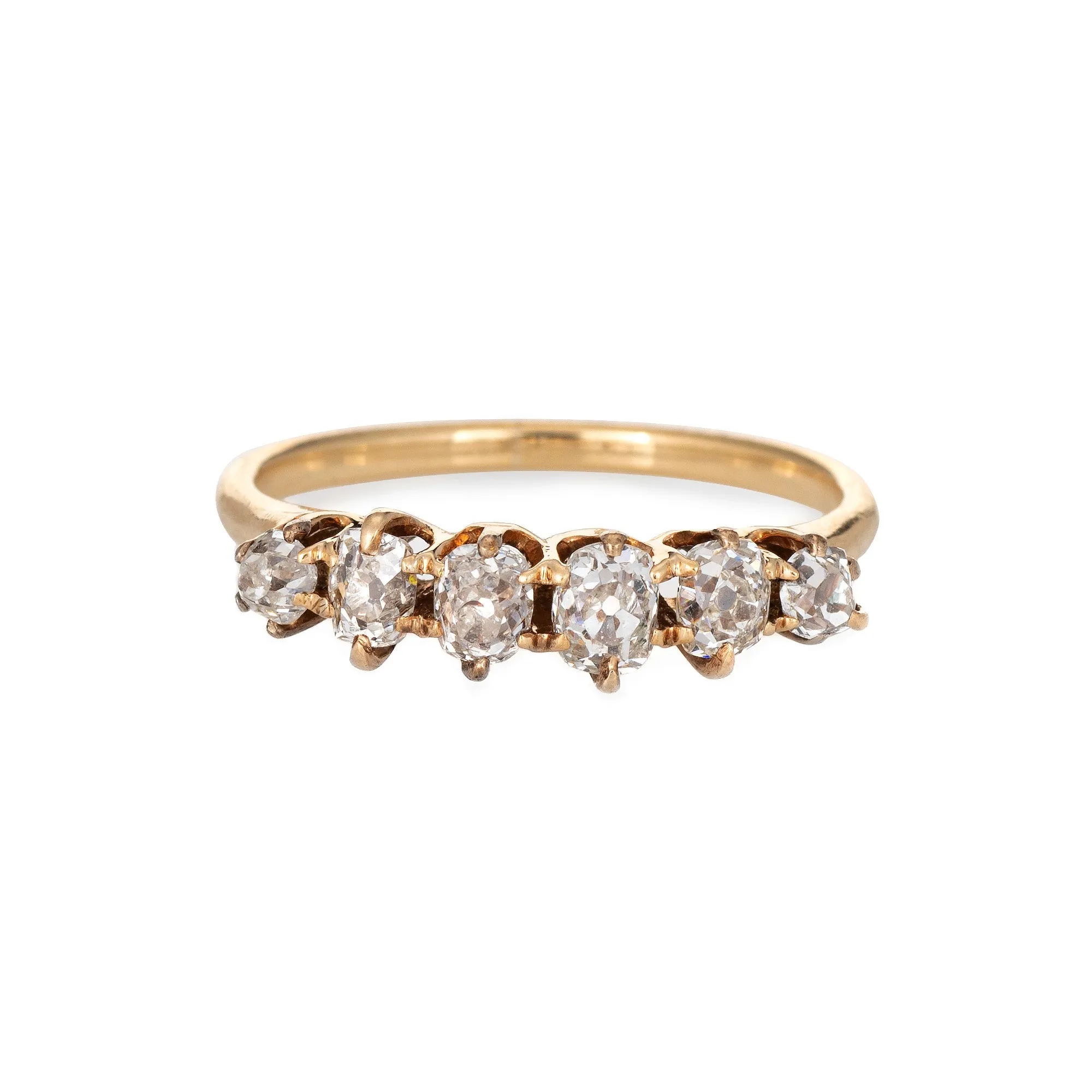 Antique Victorian Diamond Anniversary Ring 14k Yellow Gold Old Mine Six Stone 6