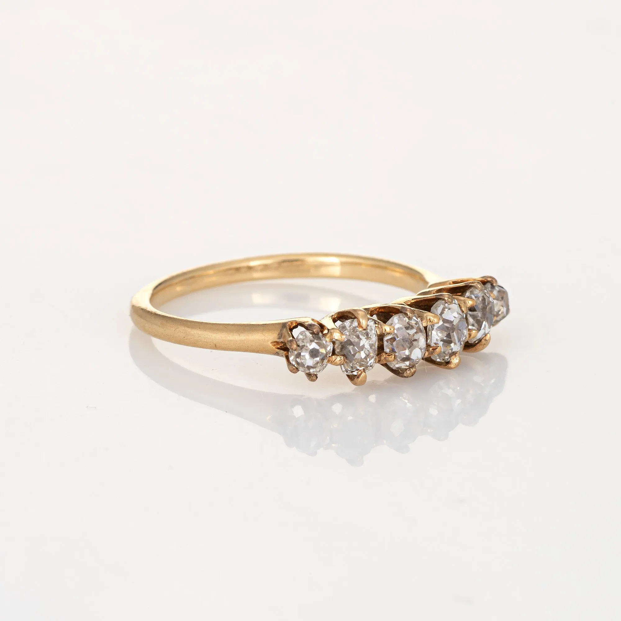 Antique Victorian Diamond Anniversary Ring 14k Yellow Gold Old Mine Six Stone 6