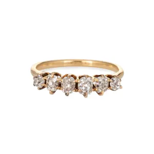Antique Victorian Diamond Anniversary Ring 14k Yellow Gold Old Mine Six Stone 6