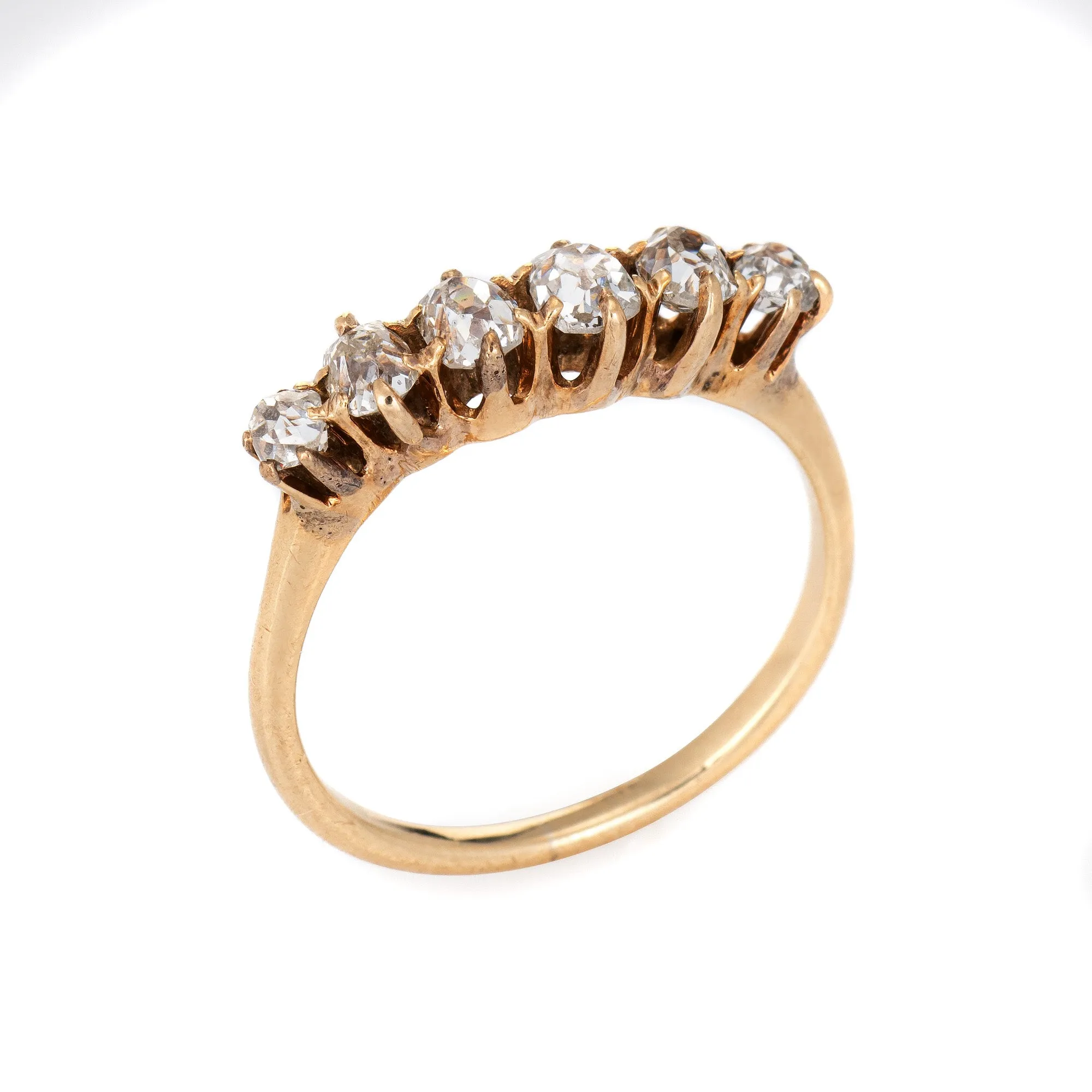 Antique Victorian Diamond Anniversary Ring 14k Yellow Gold Old Mine Six Stone 6