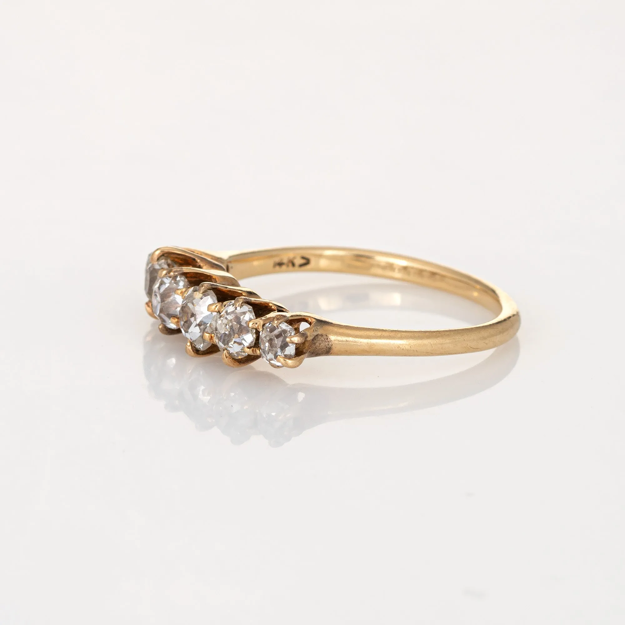 Antique Victorian Diamond Anniversary Ring 14k Yellow Gold Old Mine Six Stone 6