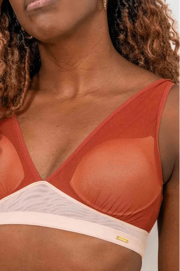 Asha Mesh Plunge Bralette - Terracotta/Blush