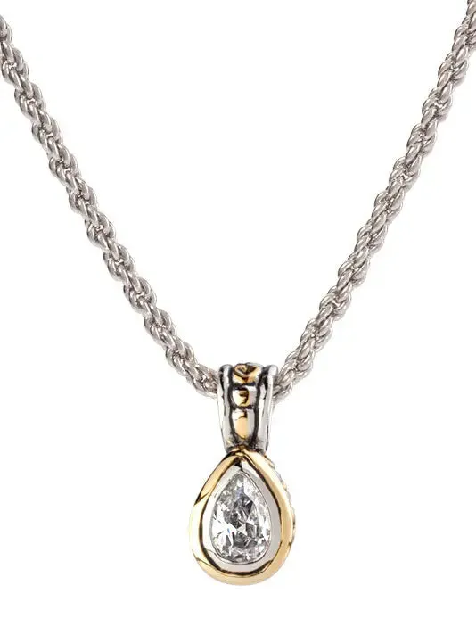 Beijos Collection - 9x6mm CZ Pear Bezel Set Pendant Necklace