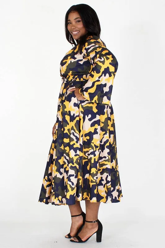 Bell Sleeve Wrap Camouflage Dress