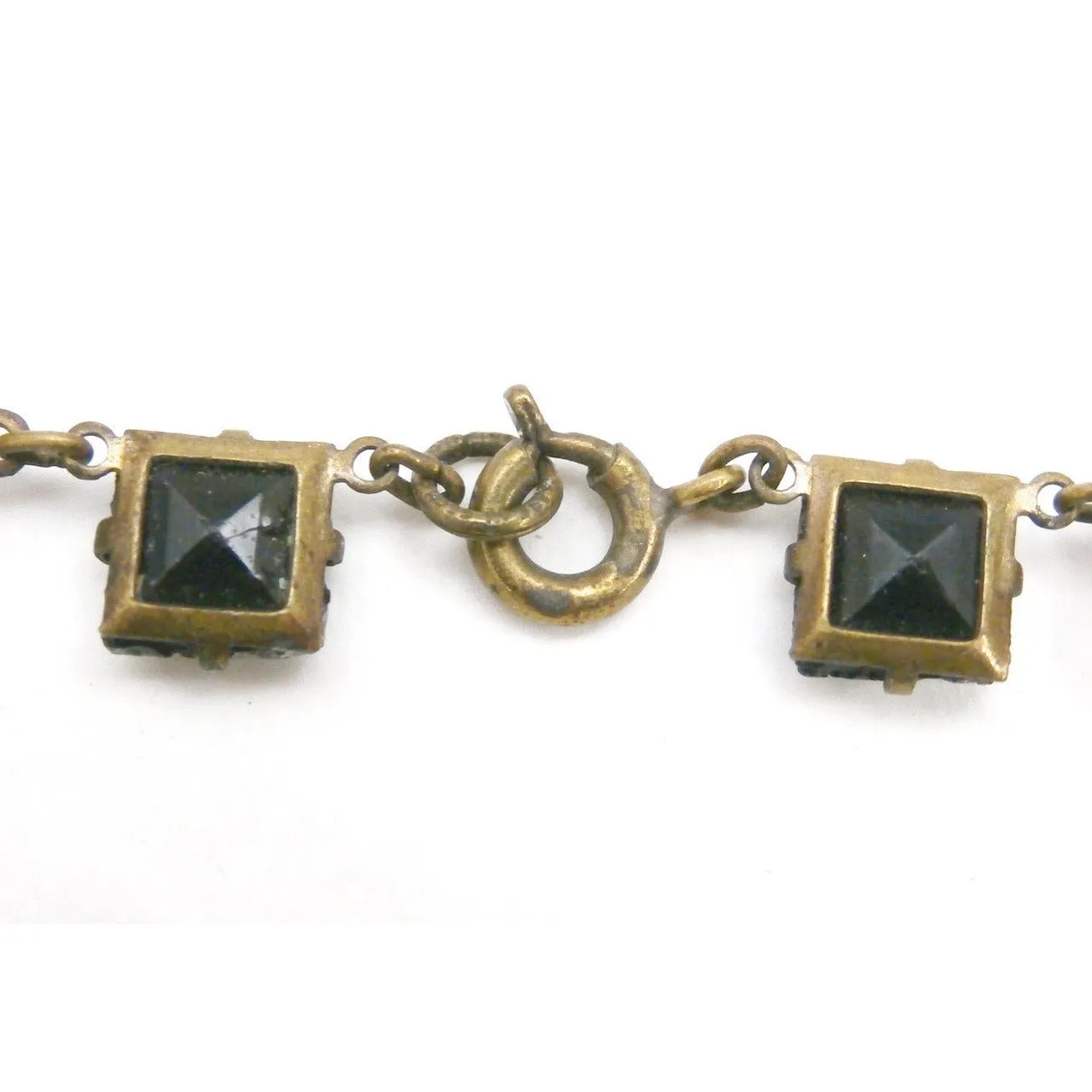 Best Antique Vintage 1920s Art Deco Carnelian Necklace Flowers & Square Mirrored Stones 15"